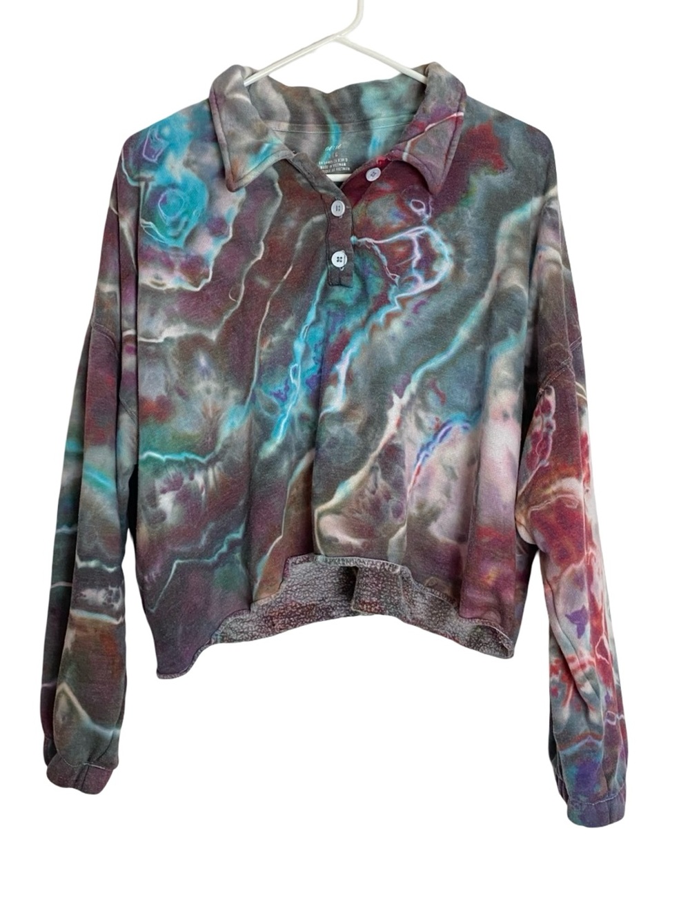 Handmade Ice Tie Dye Sweatshirt Pullover Womens Size Large Geode Cropped Multi